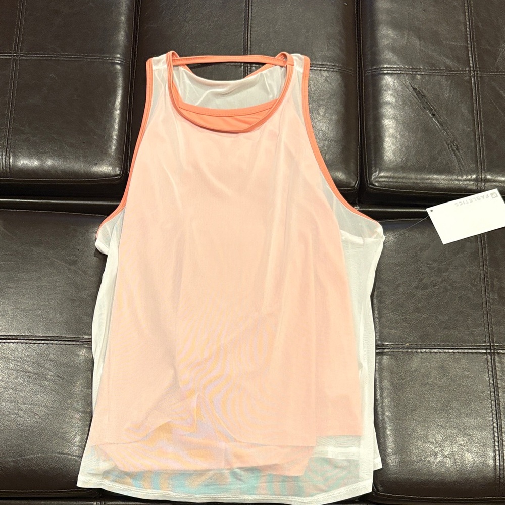 Fabletics Coral and White Sleeveless Top